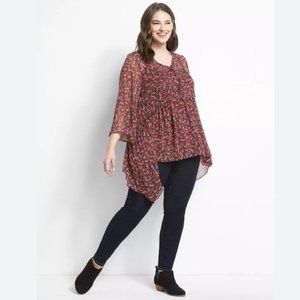 Lane Bryant Flowy Babydoll Blouse Semi-Sheer - Floral - Size 18/20 - EUC